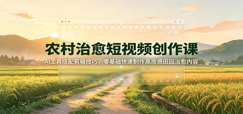 农村治愈短视频创作课:AI工具搭配剪辑技巧,零基础快速制作高质感田园治愈内容-优优云网创