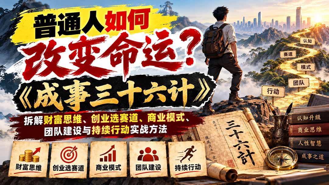 (21130期)普通人如何改变命运?《成事三十六计》拆解财富思维、创业选赛道、商业模式、团队建设与持续行动实战方法-优优云网创-中创网