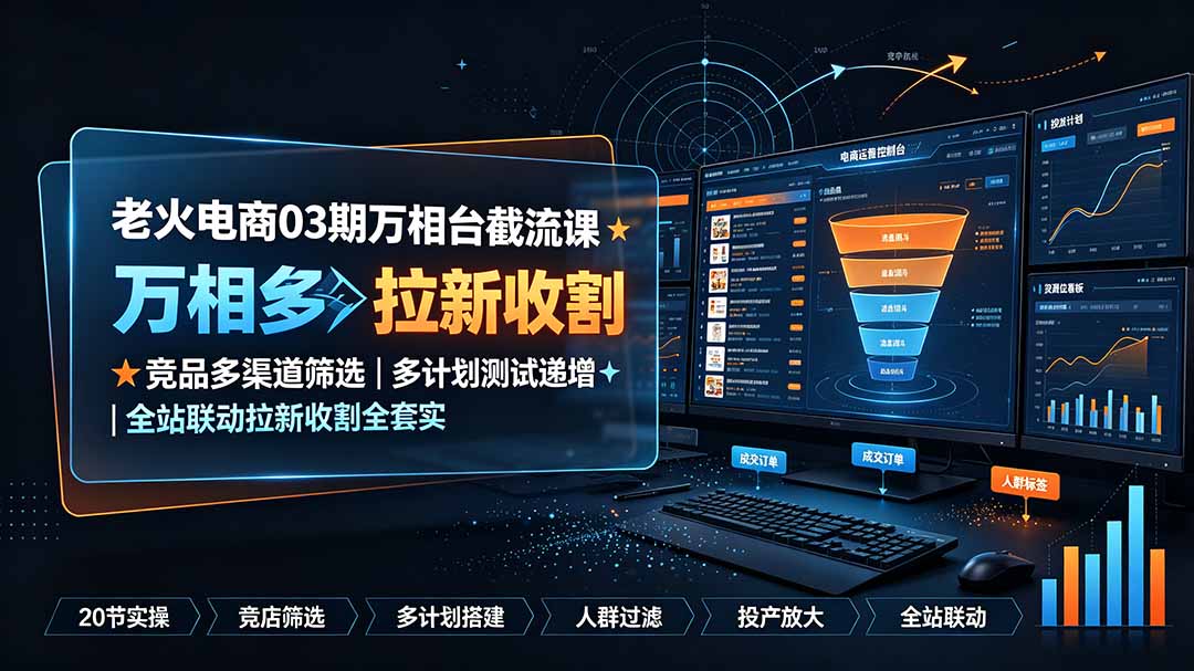 老火电商03期万相台截流课：竞品多渠道筛选｜多计划测试递增｜全站联动拉新收割全套实操教学-优优云网创