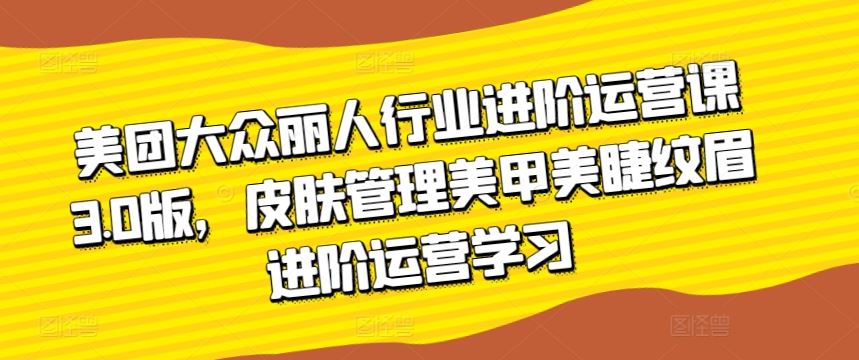 美团大众丽人行业进阶运营课3.0版,皮肤管理美甲美睫纹眉进阶运营学习-优优云网创