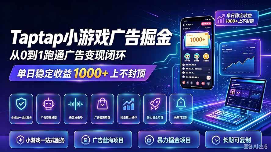 (21263期)TapTap小游戏广告掘金日赚收益1000+上不封顶-优优云网创-中创网