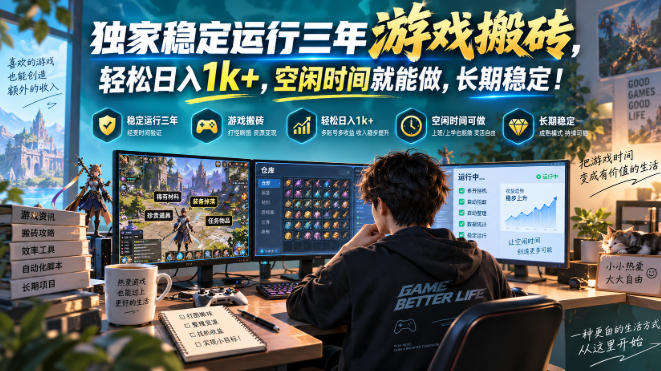 独家稳定运行三年游戏搬砖，轻松日入1k+，空闲时间就能做，长期稳定！【揭秘】-优优云网创-中创网