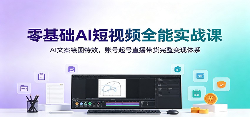 零基础AI短视频全能实战课:AI文案绘图特效,账号起号直播带货完整变现体系-优优云网创