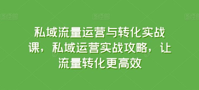 私域流量运营与转化实战课,私域运营实战攻略,让流量转化更高效-优优云网创