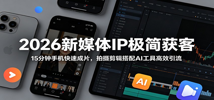 2026新媒体IP极简获客:15分钟手机快速成片,拍摄剪辑搭配AI工具高效引流-优优云网创