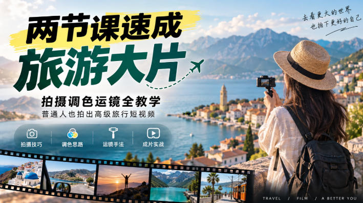 两节课速成旅游大片｜拍摄调色运镜全教学，普通人也拍出高级旅行短视频-优优云网创-中创网