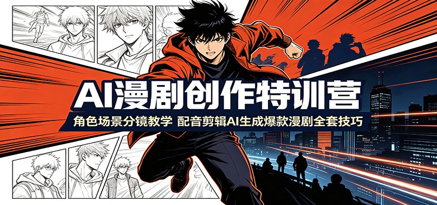 AI漫剧创作特训营:角色场景分镜教学,配音剪辑AI生成爆款漫剧全套技巧-优优云网创