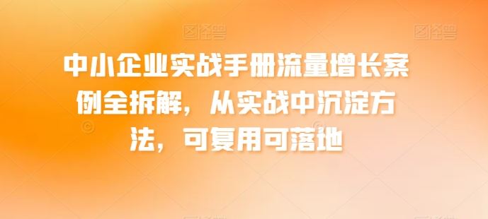 中小企业实战手册流量增长案例全拆解,从实战中沉淀方法,可复用可落地-优优云网创