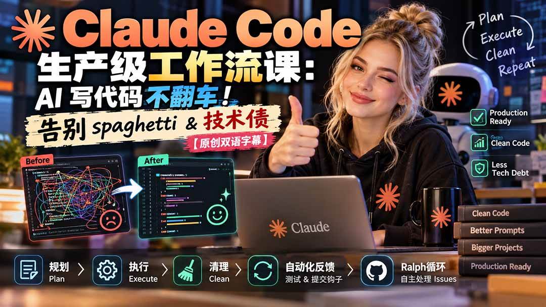 (20739期)Claude Code 生产级工作流课:AI 写代码不翻车!告别 spaghetti & 技术债【原创双语字幕】-优优云网创-中创网