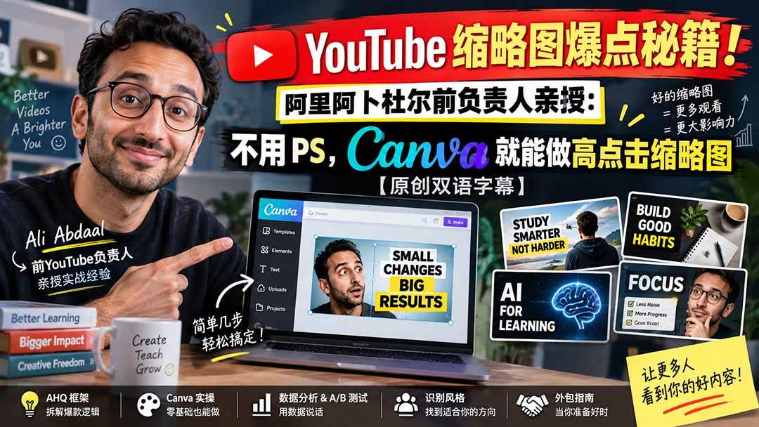 （20474期）YouTube 缩略图爆点秘籍！阿里阿卜杜尔前负责人亲授：不用 PS，Canva 就能做高点击缩略图【原创双语字幕】-优优云网创-中创网