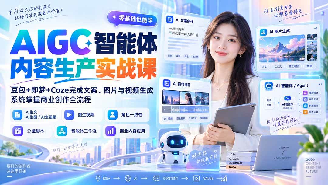 (20372期)AIGC智能体内容生产实战课:豆包+即梦+Coze完成文案、图片与视频生成,系统掌握商业创作全流程-优优云网创-中创网