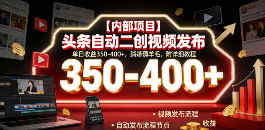 【内部项目】头条自动二创视频发布,单日收益350-400+,躺賺薅羊毛,附详细教程【揭秘】-优优云网创