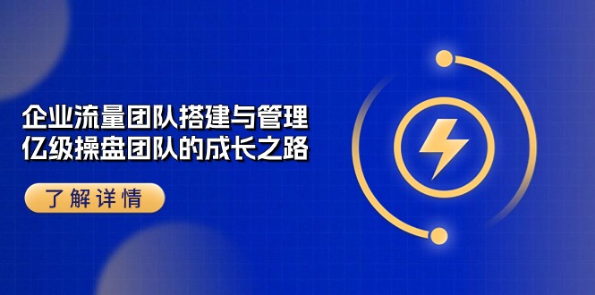 企业流量团队搭建与管理,亿级操盘团队的成长之路(28节课)-优优云网创