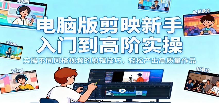 电脑版剪映新手入门到高阶实操,实操不同风格视频的剪辑技巧,轻松产出高质量作品-优优云网创