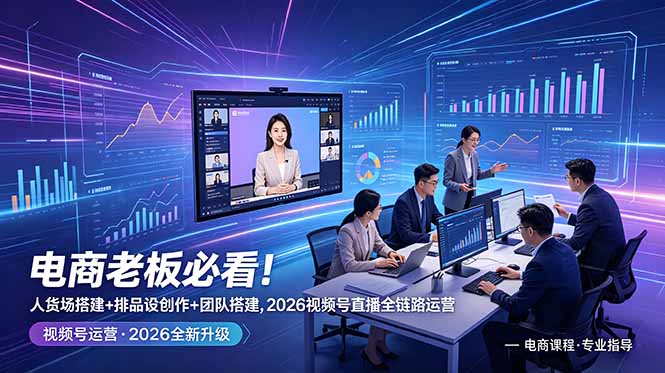 电商老板必看!人货场搭建+排品设计+素材创作+团队搭建,2026视频号直播全链路运营-优优云网创