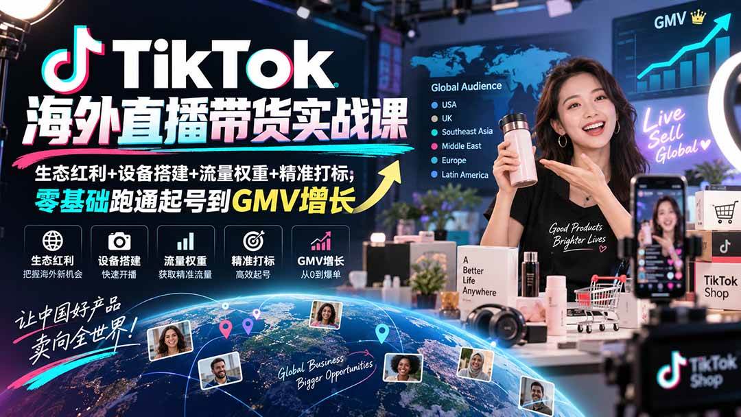 (20465期)TikTok海外直播带货实战课|生态红利+设备搭建+流量权重+精准打标,零基础跑通起号到GMV增长-优优云网创-中创网