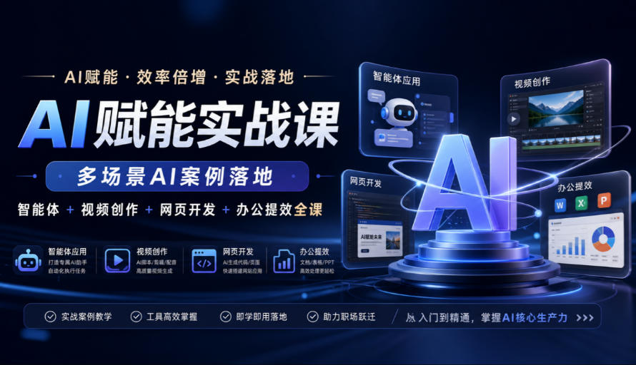AI赋能实战课,多场景AI案例落地,智能体+视频创作+网页开发+办公提效全课-优优云网创-中创网