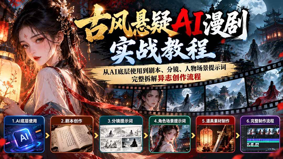 （20798期）古风悬疑AI漫剧实战教程：从AI底层使用到剧本、分镜、人物场景提示词，完整拆解异志创作流程-优优云网创-中创网
