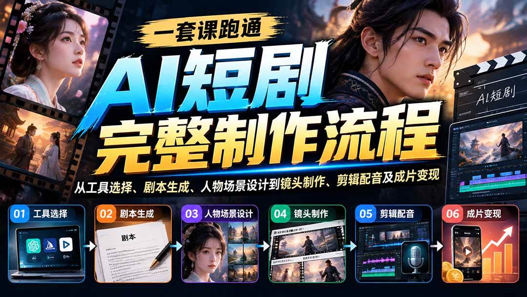 (20742期)一套课跑通AI短剧完整制作流程:从工具选择、剧本生成、人物场景设计到镜头制作、剪辑配音及成片变现-优优云网创-中创网