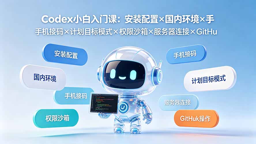 Codex小白入门课:安装配置×国内环境×手机接码×计划目标模式×权限沙箱×服务器连接×GitHub操作-优优云网创