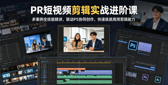 PR短视频剪辑实战进阶课,多案例全技能精讲,联动PS协同创作,快速练就商用剪辑能力-优优云网创
