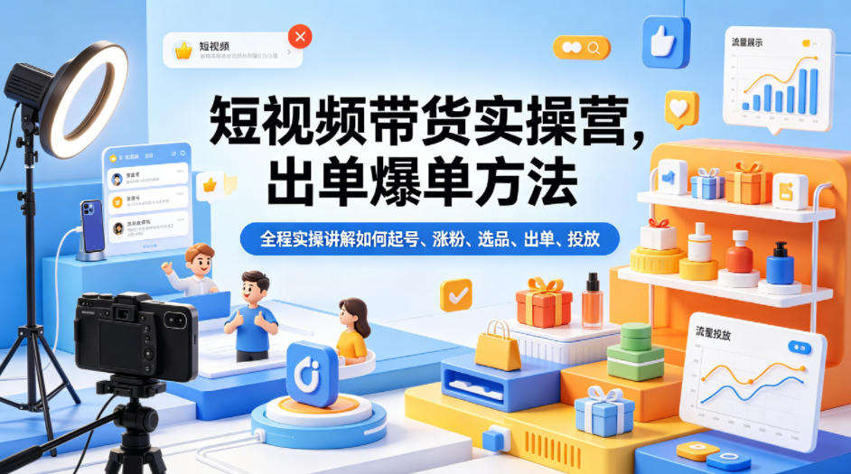 短视频带货实操营,出单爆单方法,全程实操讲解如何起号、涨粉、选品、出单、投放(更新0515)-优优云网创