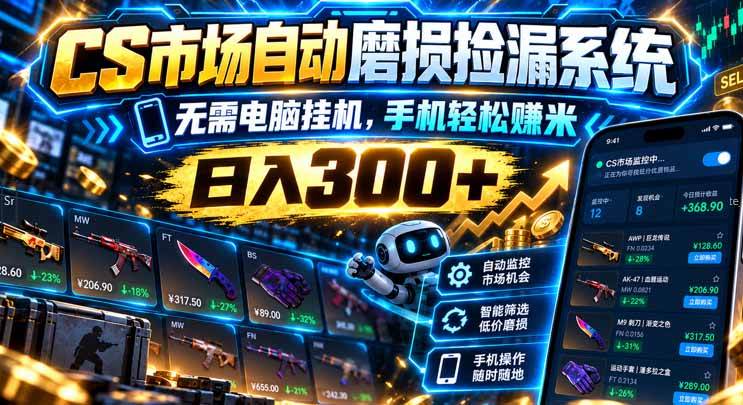 (21277期)CS市场自动磨损捡漏系统,无需电脑挂机,手机轻松赚米,日入300+-优优云网创-中创网
