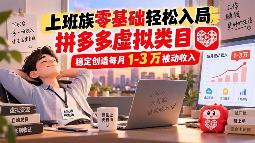 (20250期)上班族零基础轻松入局,拼多多虚拟类目,稳定创造每月 1-3 万被动收入-优优云网创-中创网