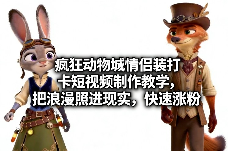 疯狂动物城情侣装打卡短视频制作教学,把浪漫照进现实,快速涨粉-优优云网创