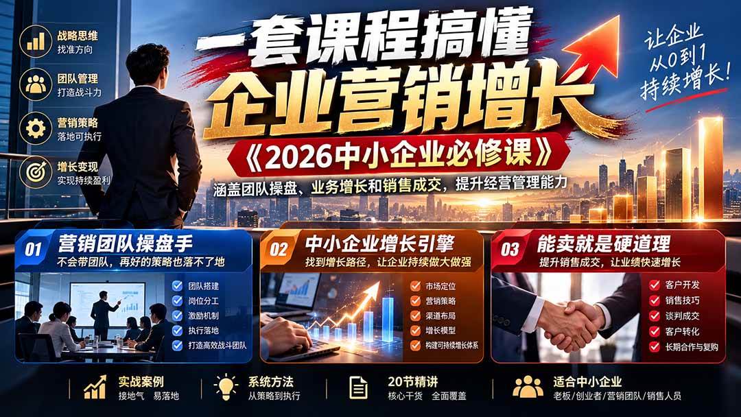 (21269期)一套课程搞懂企业营销增长《2026中小企业必修课》涵盖团队操盘、业务增长和销售成交,提升经营管理能力-优优云网创-中创网