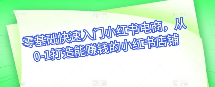 零基础快速入门小红书电商,从0-1打造能赚钱的小红书店铺-优优云网创