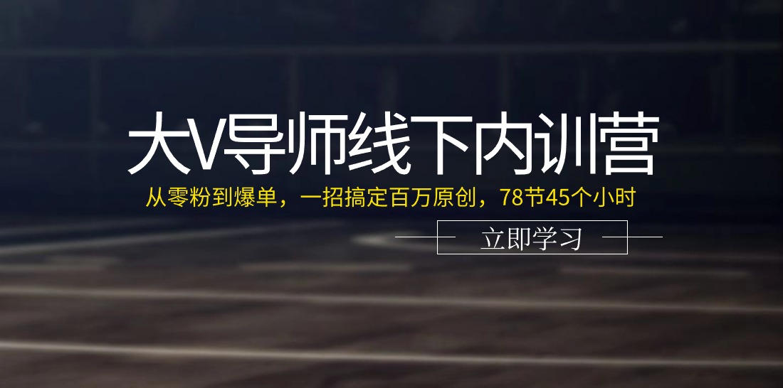 (11261期)大V导师线下内训营:从零粉到爆单,一招搞定百万原创,78节45个小时-优优云网创