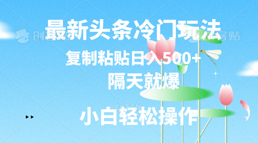 (11414期)最新头条冷门玩法,隔天就爆,复制粘贴日入500+-优优云网创