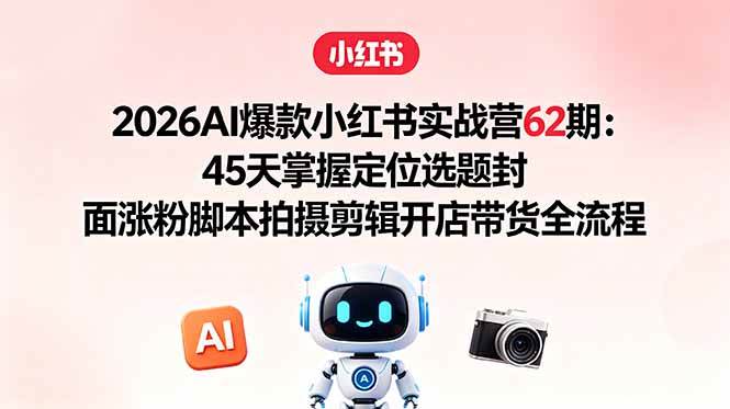 （18606期）2026AI爆款小红书实战营62期：45天掌握定位选题封面涨粉脚本拍摄剪辑开店带货全流程-优优云网创