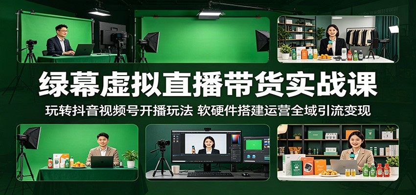 绿幕虚拟直播带货实战课:玩转抖音视频号开播玩法,软硬件搭建运营全域引流变现-优优云网创