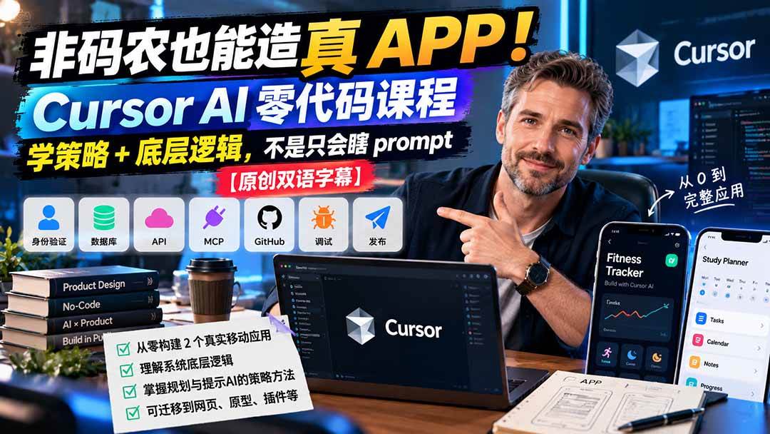 （20810期）非码农也能造真 APP！Cursor AI 零代码课程：学策略 + 底层逻辑，不是只会瞎 prompt【原创双语字幕】-优优云网创-中创网