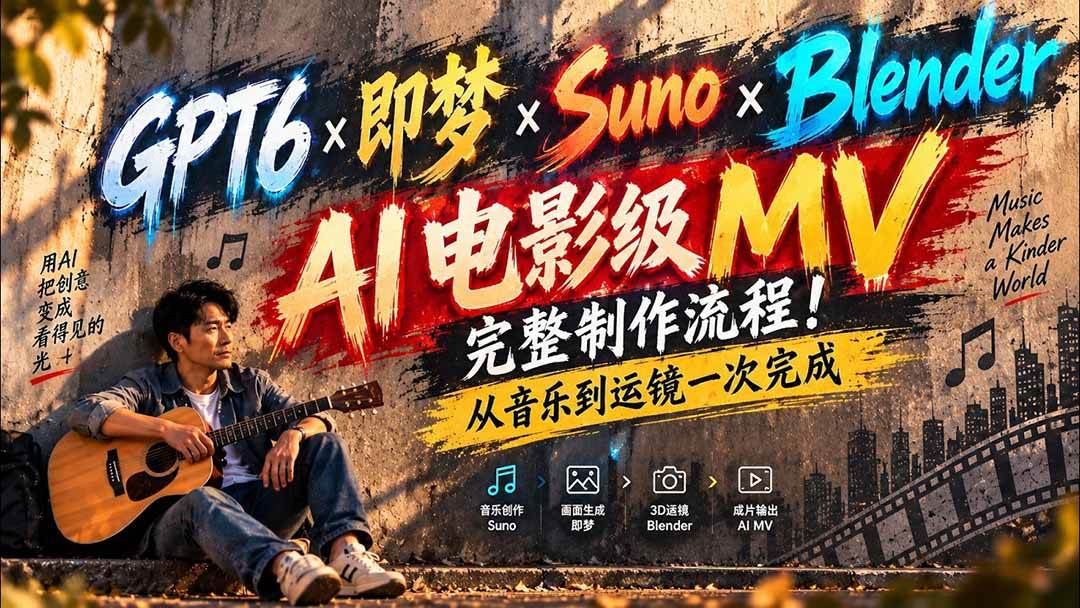 （20587期）GPT6×即梦×Suno×Blender｜AI电影级MV完整制作流程！从音乐到运镜一次完成 (无水印)-优优云网创-中创网