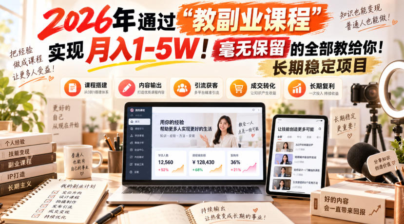2026年通过“教副业课程”实现月入1-5W!毫无保留的全部教给你!长期稳定项目【揭秘】 2026年通过“教副业课程”实现月入1-5W!毫无保留的全部教给你!长期稳定项目【揭秘】