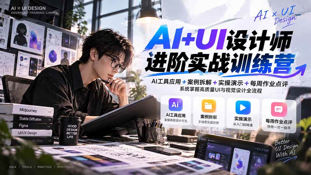 （20905期）【无水印】AI+UI设计师进阶训练营-第4期：AI工具应用+案例拆解+实操演示+作业点评，掌握高质量UI与视觉设计全流程-优优云网创-中创网