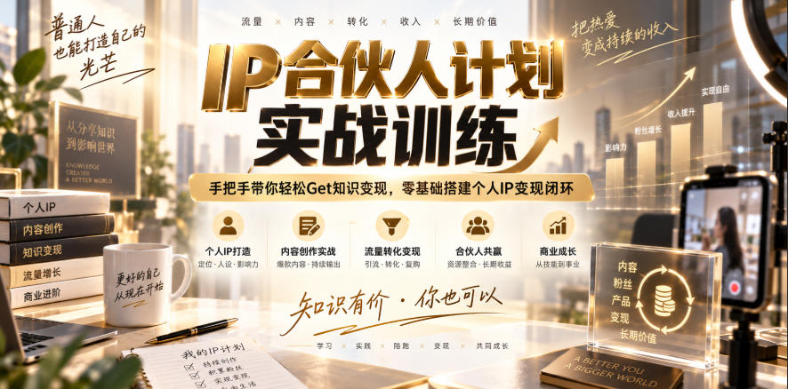 IP合伙人计划实战训练,手把手带你轻松Get知识变现,零基础搭建个人IP变现闭环(更新260908)-优优云网创-中创网