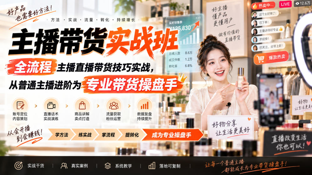 主播带货实战班ZB,全流程主播直播带货技巧实战,从普通主播进阶为专业带货操盘手-优优云网创-中创网