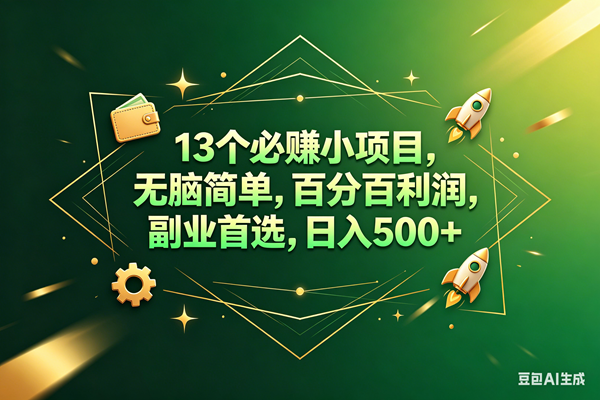 (18315期)13个必赚钱的小项目,百分百赚米,无脑简单,副业首选,日入300+-优优云网创