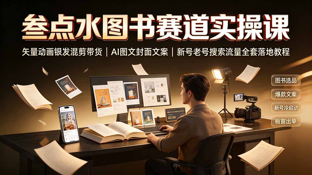 叁点水图书赛道实操课|矢量动画银发混剪带货,AI图文封面文案,新号老号搜索流量全套落地教程-优优云网创