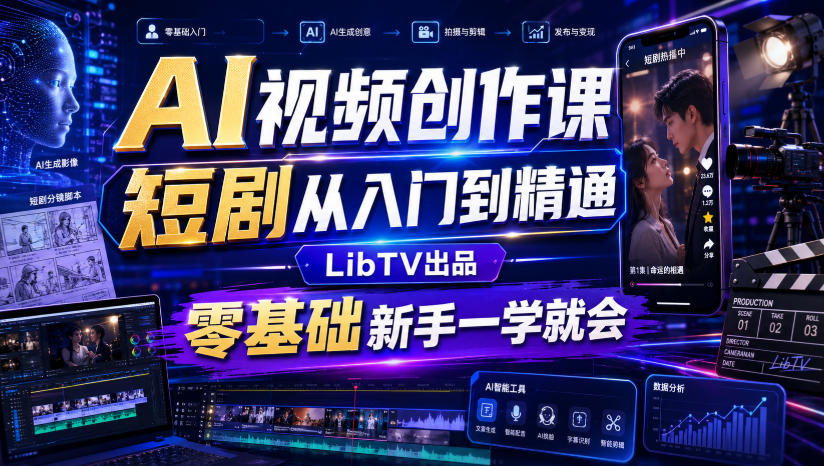 AI视频创作课,短剧从入门到精通,LibTV出品,零基础新手一学就会-优优云网创
