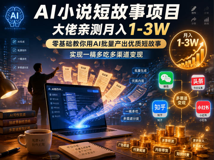 AI小说短故事项目,大佬亲测月入1-3W,零基础教你用AI批量产出优质短故事,实现一稿多吃多渠道变现(更新0710)-优优云网创