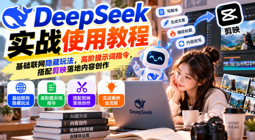 DeepSeek实战使用教程｜基础联网隐藏玩法，高阶提示词指令，搭配剪映落地内容创作-优优云网创-中创网