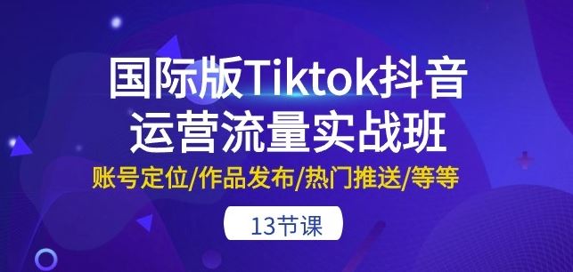 国际版Tiktok抖音运营流量实战班:账号定位/作品发布/热门推送/等等-13节-优优云网创