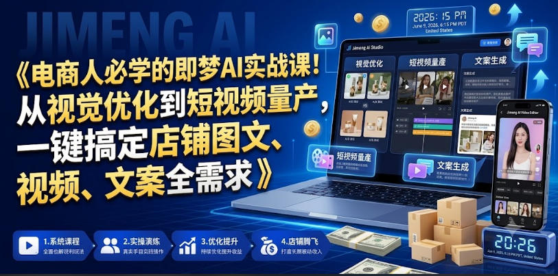 电商人必学的即梦AI实战课！从视觉优化到短视频量产，一键搞定店铺图文、视频、文案全需求-优优云网创