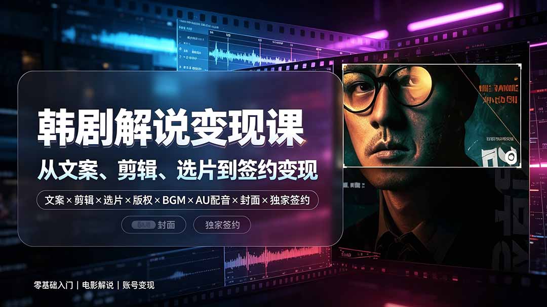 抖音270W粉丝博主亲授韩剧解说课:文案×剪辑×选片×版权×BGM×AU配音×封面×独家签约,零基础到变现-优优云网创