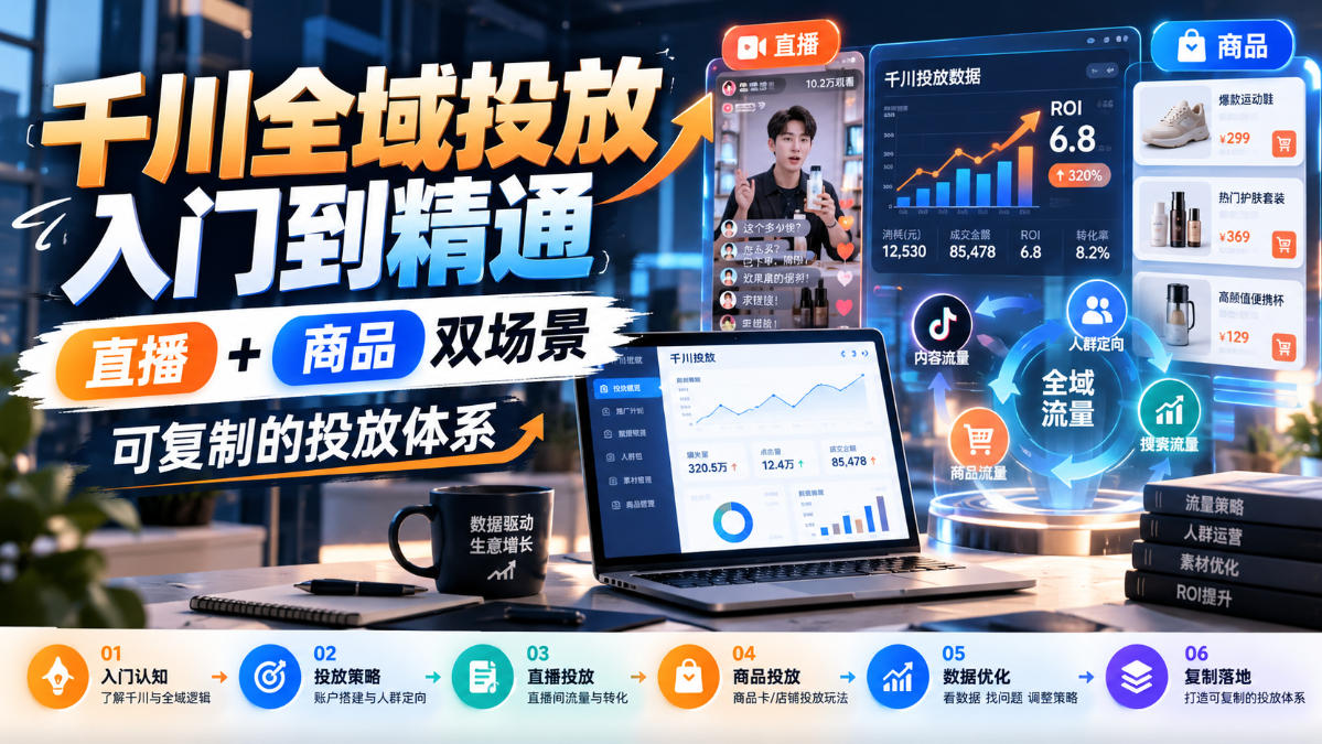 千川全域投放入门到精通，直播+商品双场景，可复制的投放体系-优优云网创-中创网